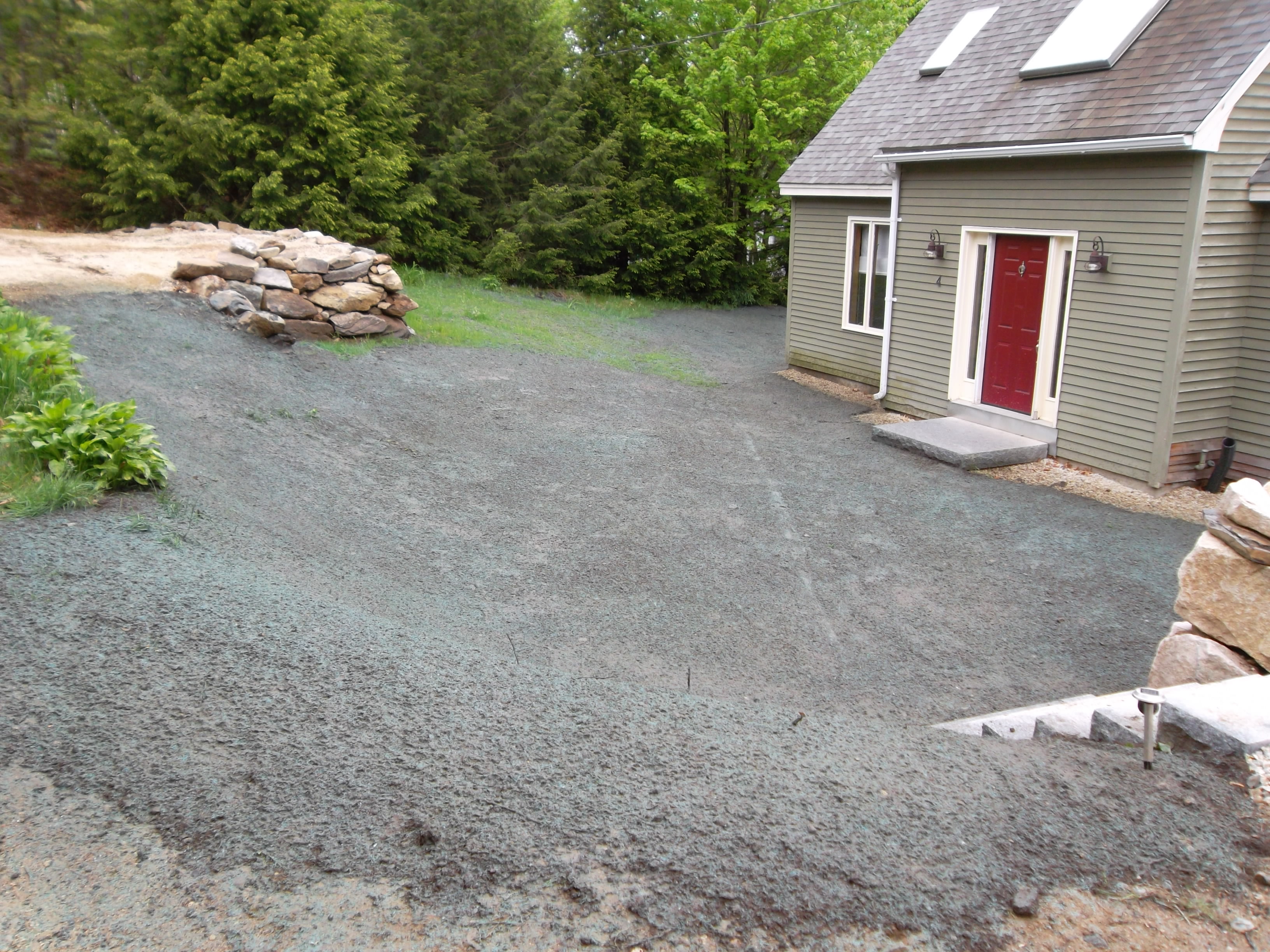 New Driveway, Rock Retaining Walls, Granite Steps, Granite Landing, and